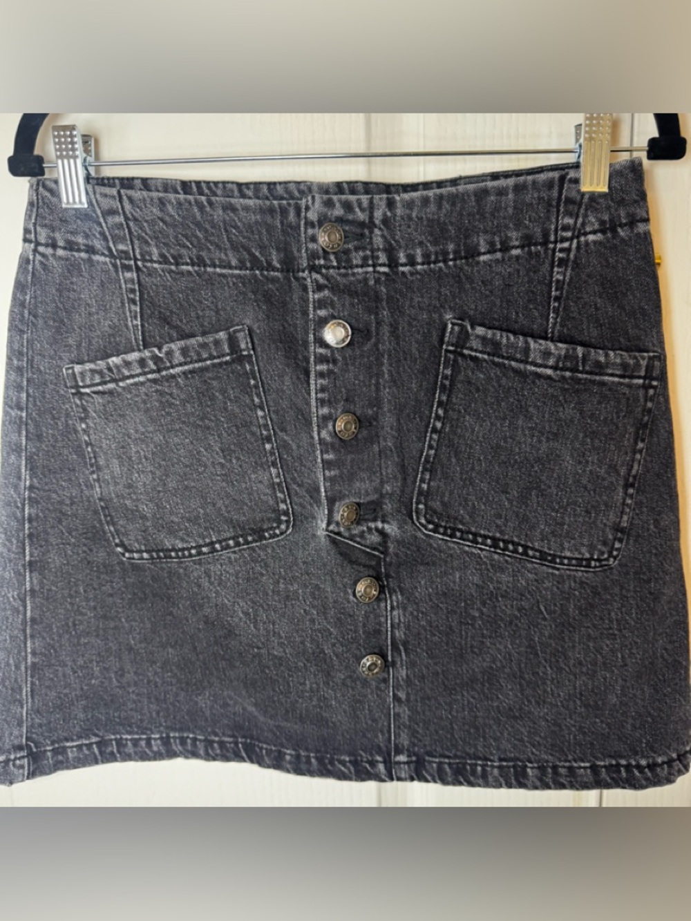 OAT New York Black Denim Button -Front Mini Skirt